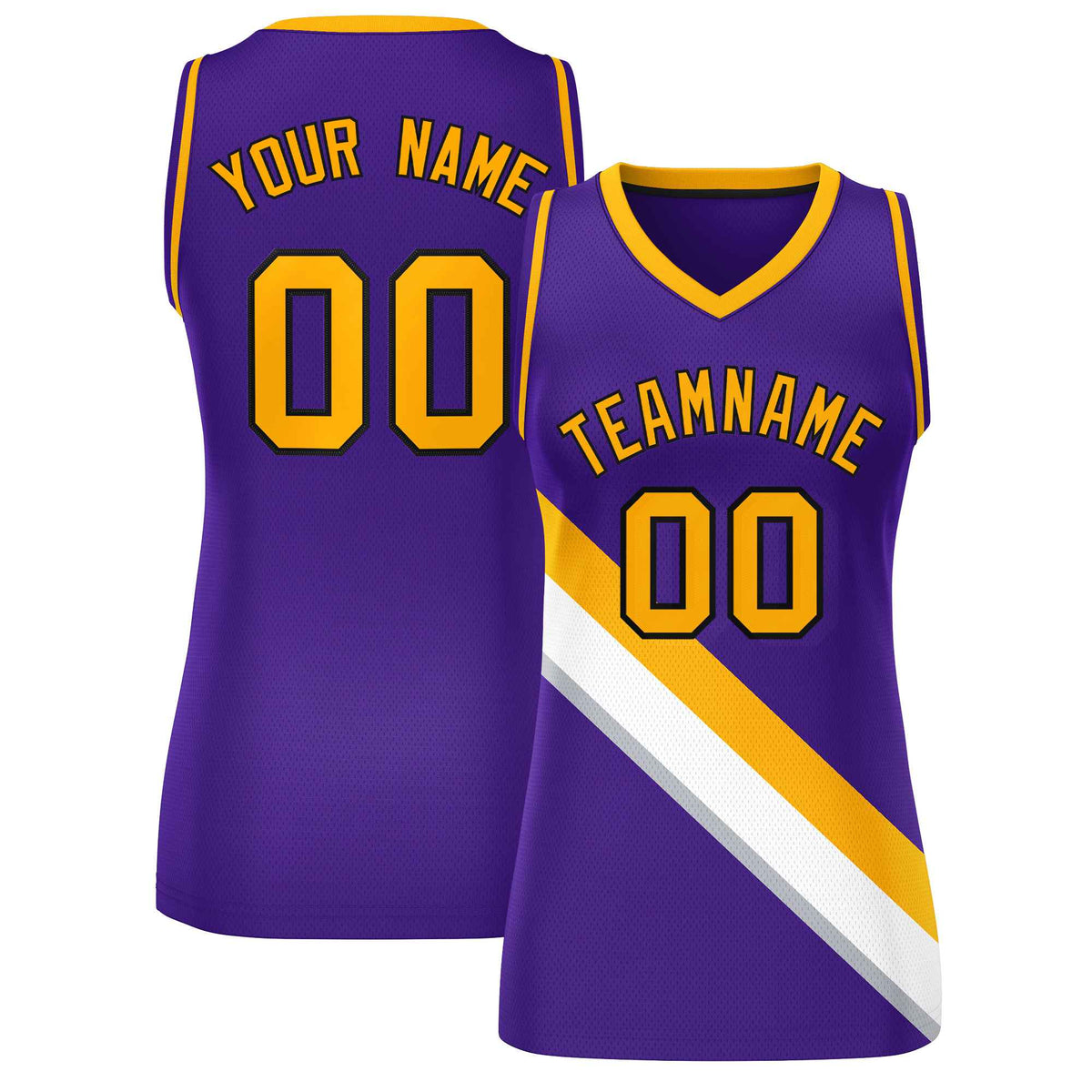 Custom Purple Yellow-Purple Thick Slash Fashion Tops Mesh Netball Dress For Women