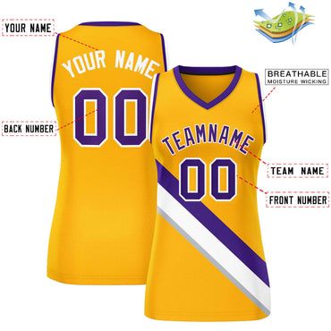 Custom Yellow Purple-White Thick Slash Fashion Tops Mesh Netball Dress For Women