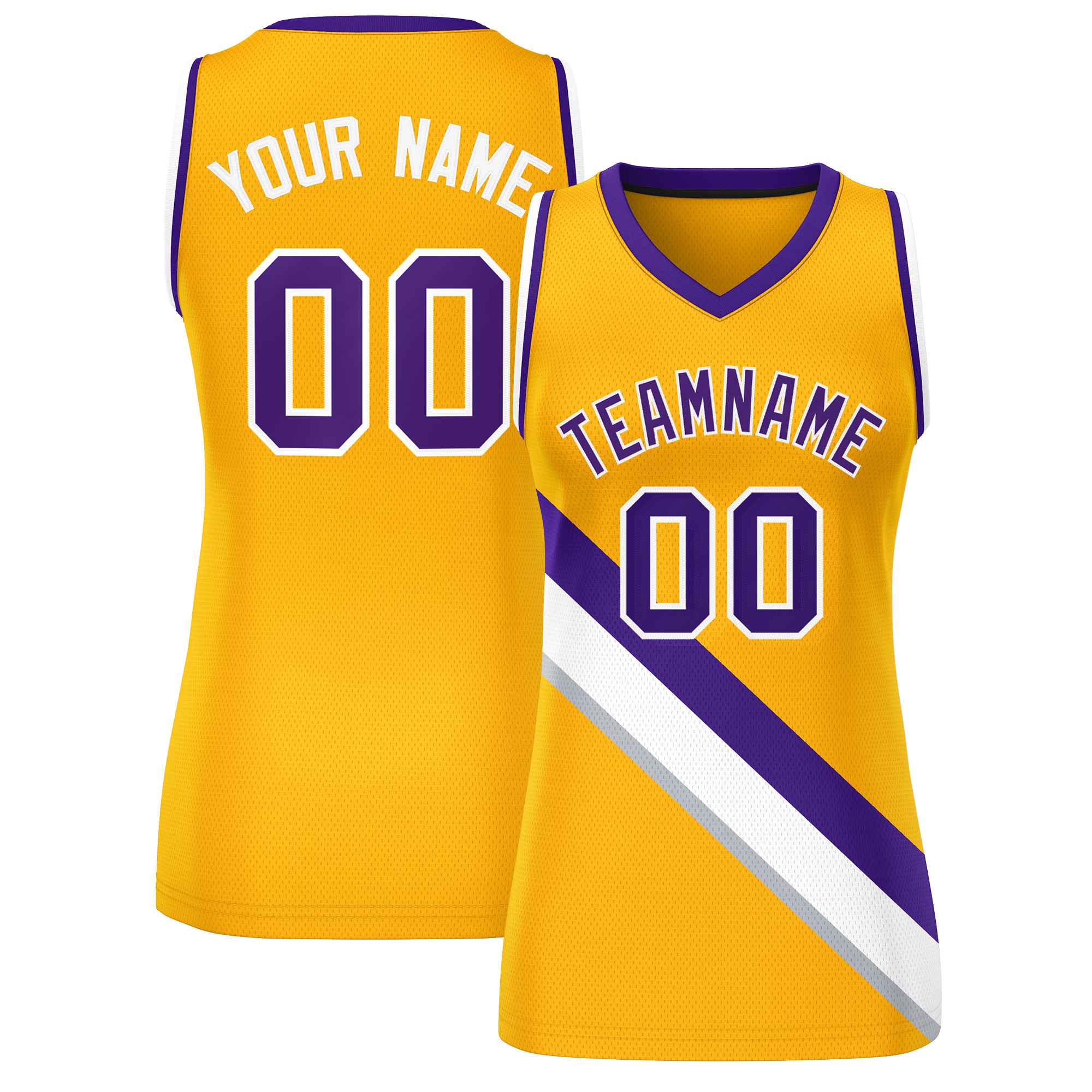 Custom Yellow Purple-White Thick Slash Fashion Tops Mesh Netball Dress For Women