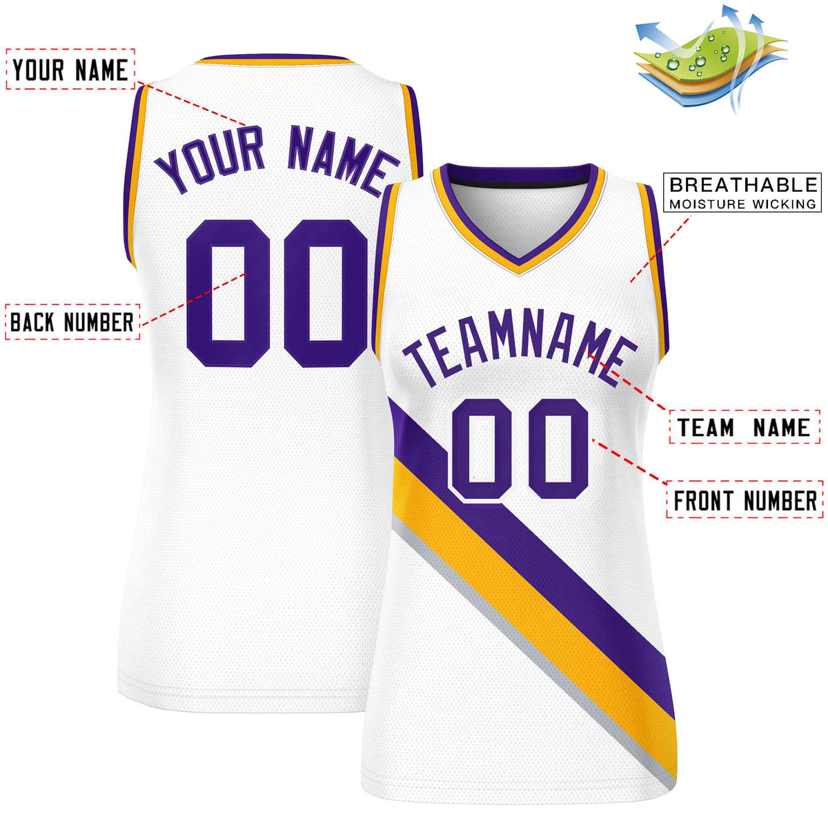 Custom White Yellow-Purple Thick Slash Fashion Tops Mesh Netball Dress For Women