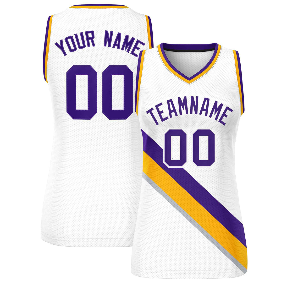 Custom White Yellow-Purple Thick Slash Fashion Tops Mesh Netball Dress For Women
