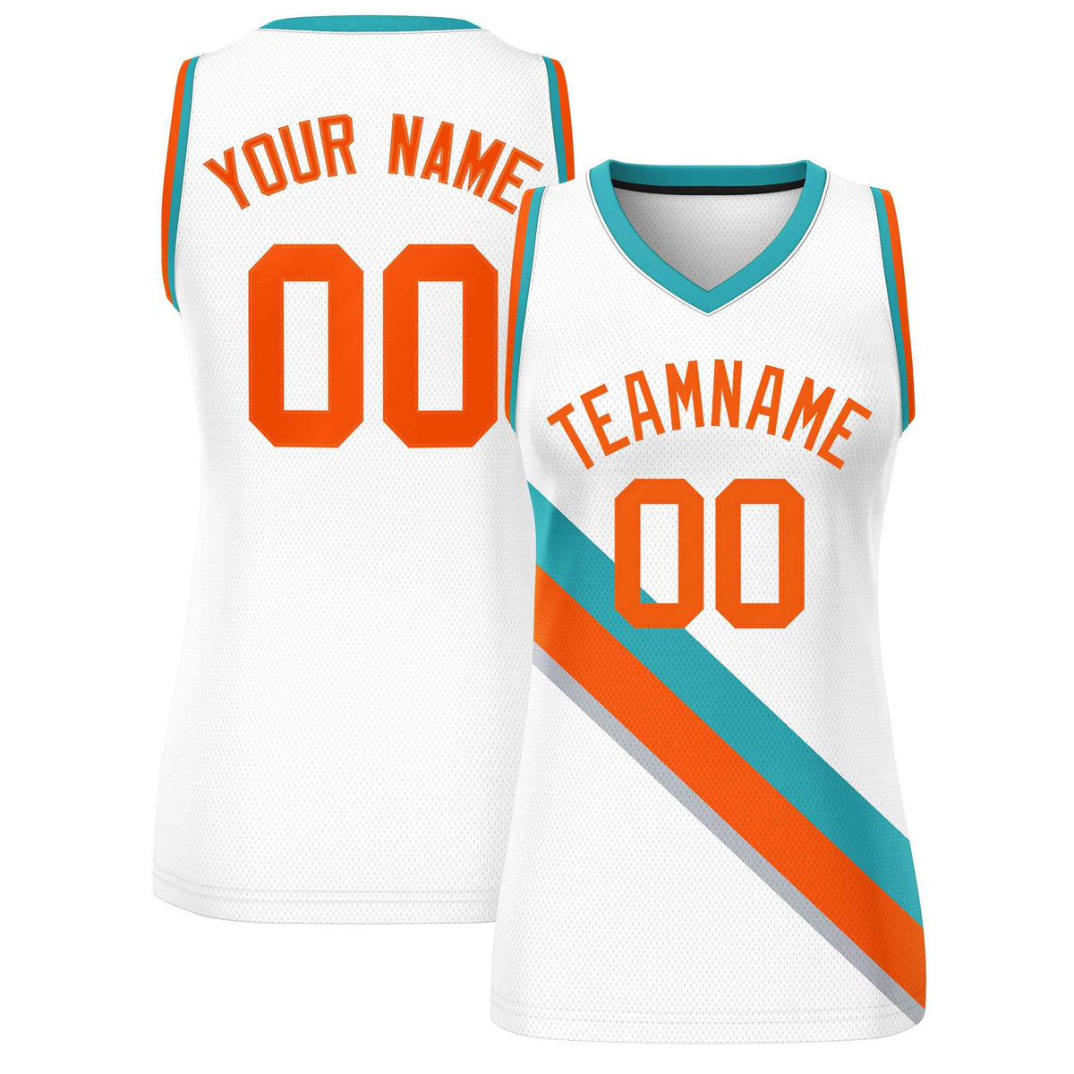 Custom White Aqua-Orange Thick Slash Fashion Tops Mesh Netball Dress For Women