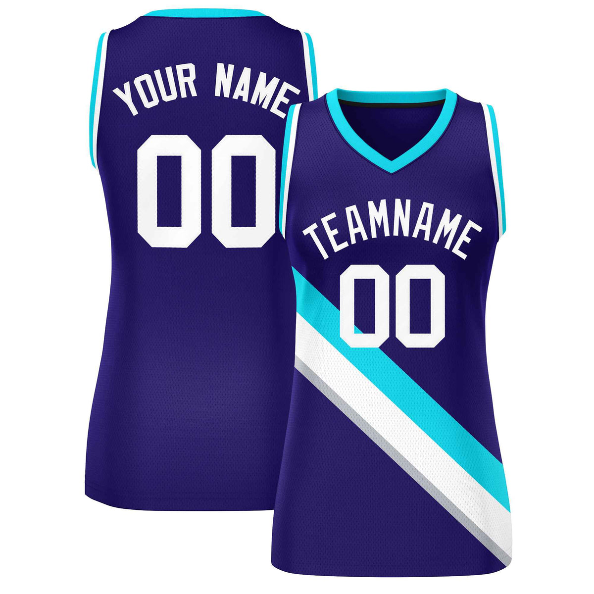 Custom Purple White-Powder Blue Thick Slash Fashion Tops Mesh Netball Dress For Women