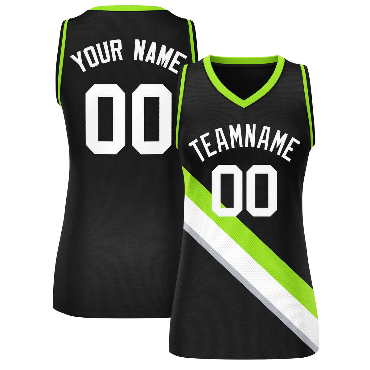 Custom Black Neon Green-Black Thick Slash Fashion Tops Mesh Netball Dress For Women