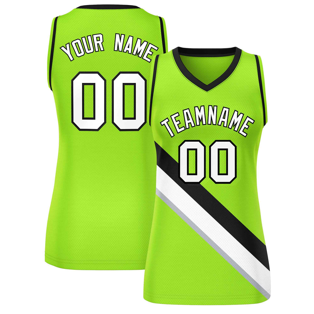 Custom Neon Green Black-Neon Green Thick Slash Fashion Tops Mesh Netball Dress For Women