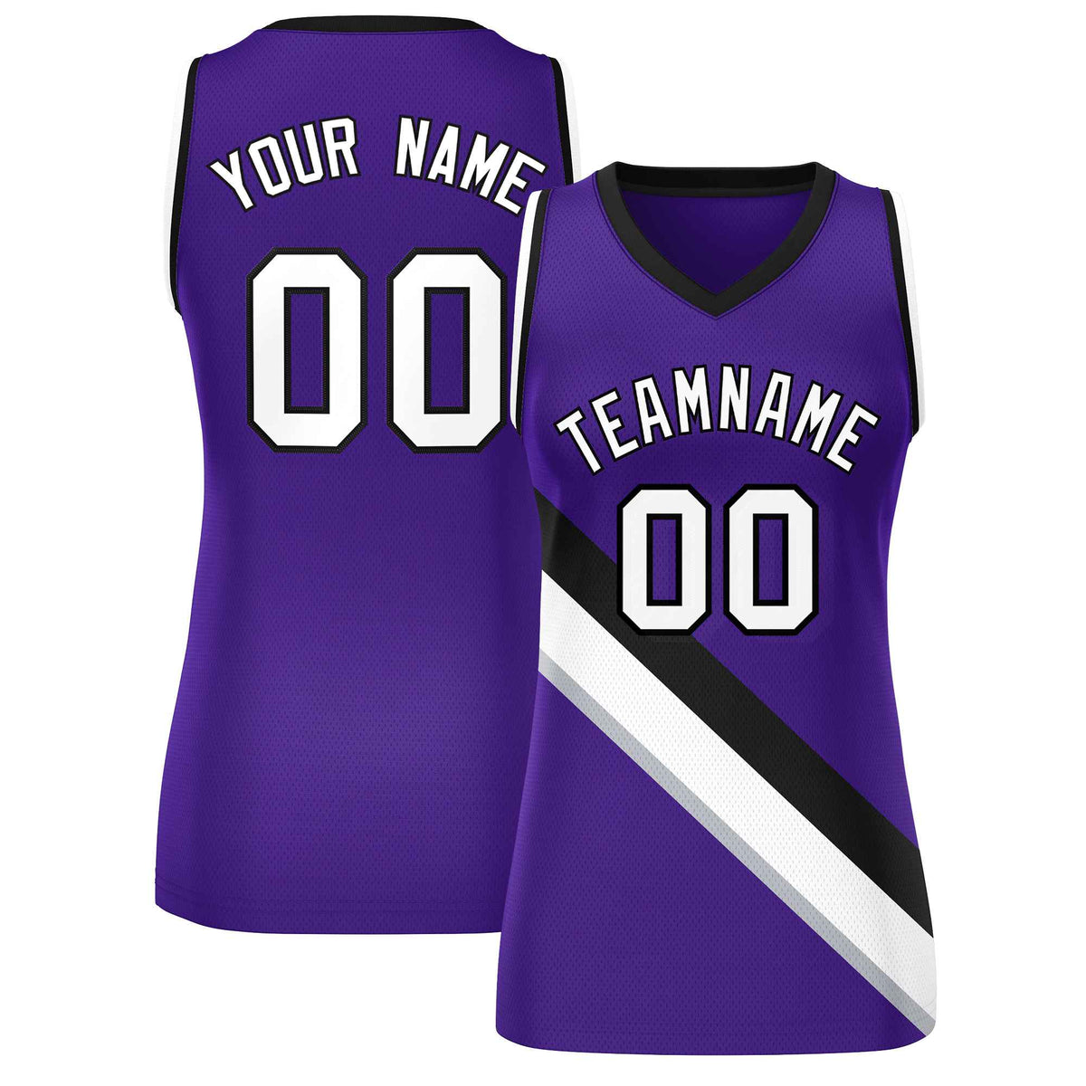 Custom Purple Black-White Thick Slash Fashion Tops Mesh Netball Dress For Women