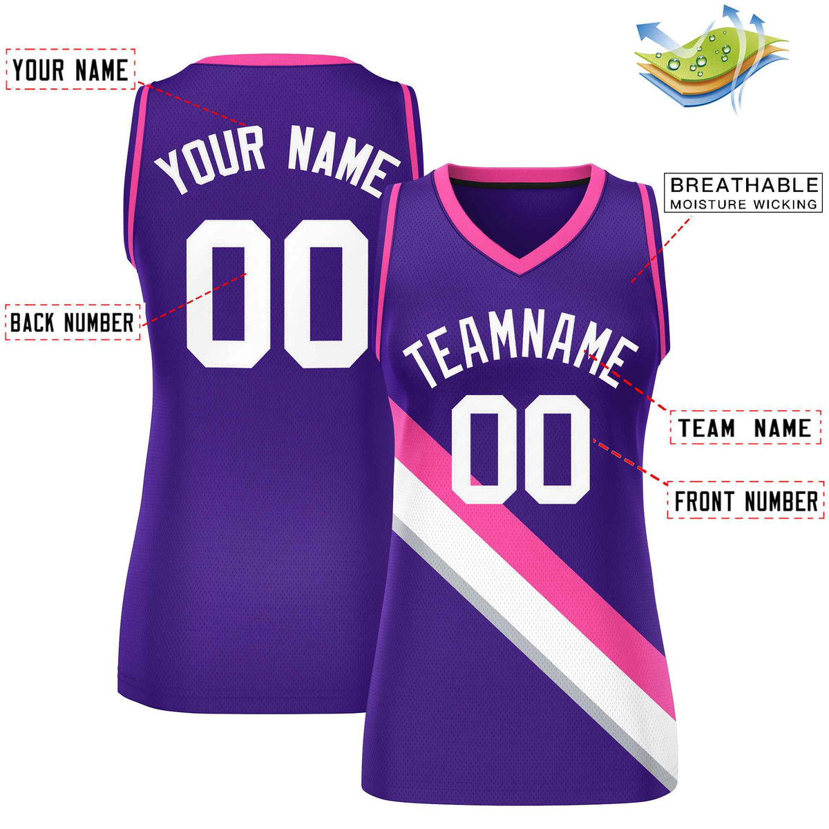 Custom Purple Pink-Purple Thick Slash Fashion Tops Mesh Netball Dress For Women