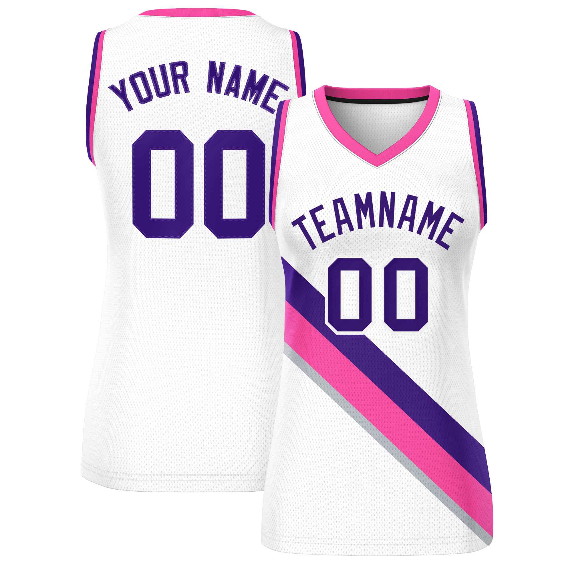 Custom White Pink-Purple Thick Slash Fashion Tops Mesh Netball Dress For Women