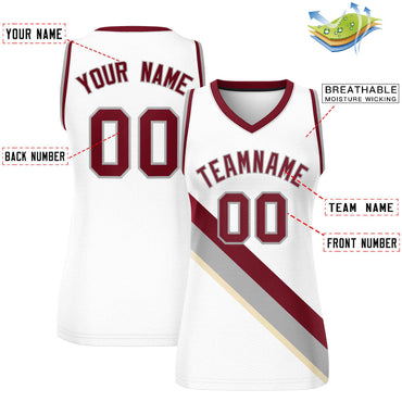 Custom White Crimson-Gray Thick Slash Fashion Tops Mesh Netball Dress For Women