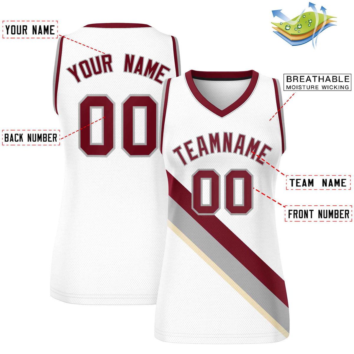 Custom White Crimson-Gray Thick Slash Fashion Tops Mesh Netball Dress For Women