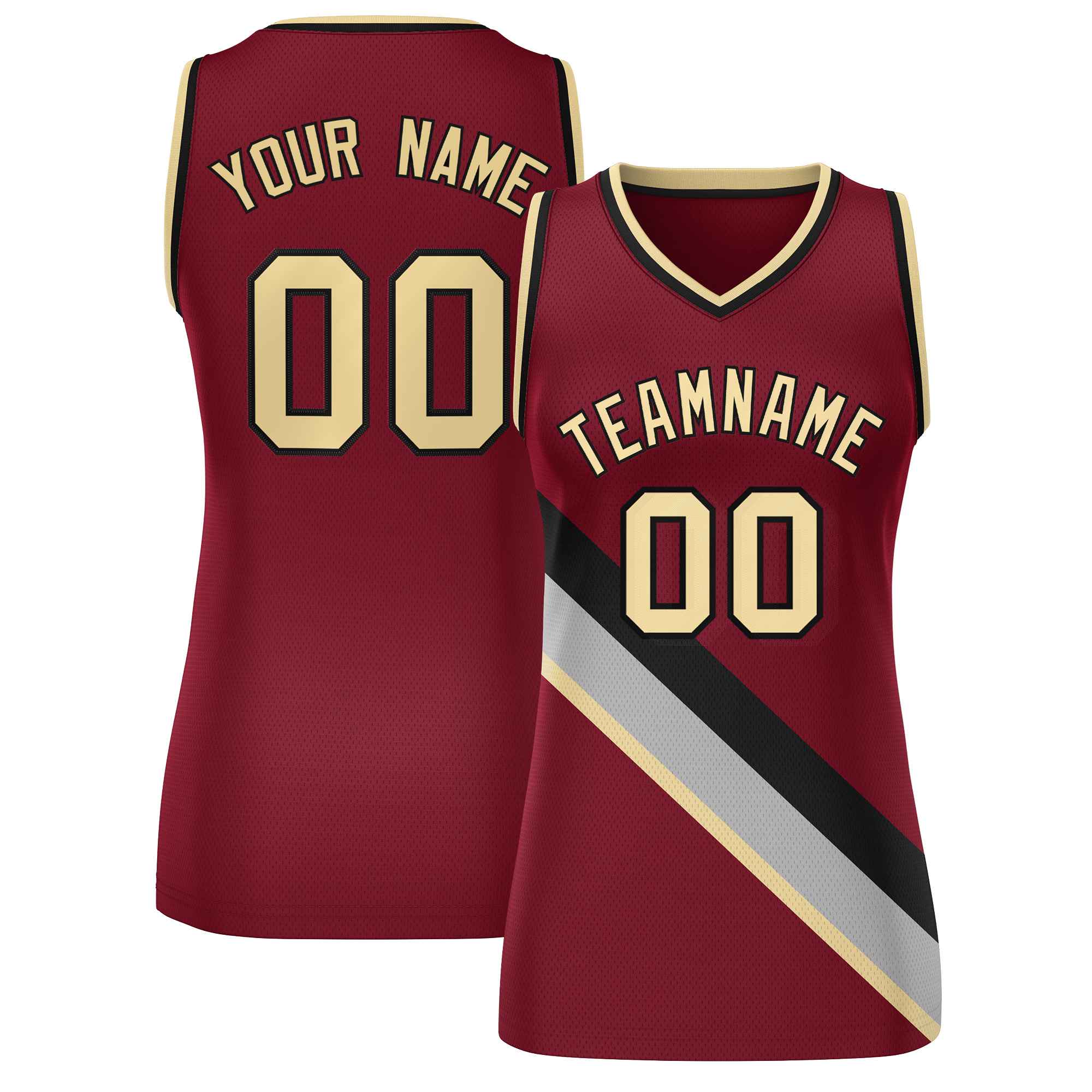 Custom Crimson Black-Khaki Thick Slash Fashion Tops Mesh Netball Dress For Women