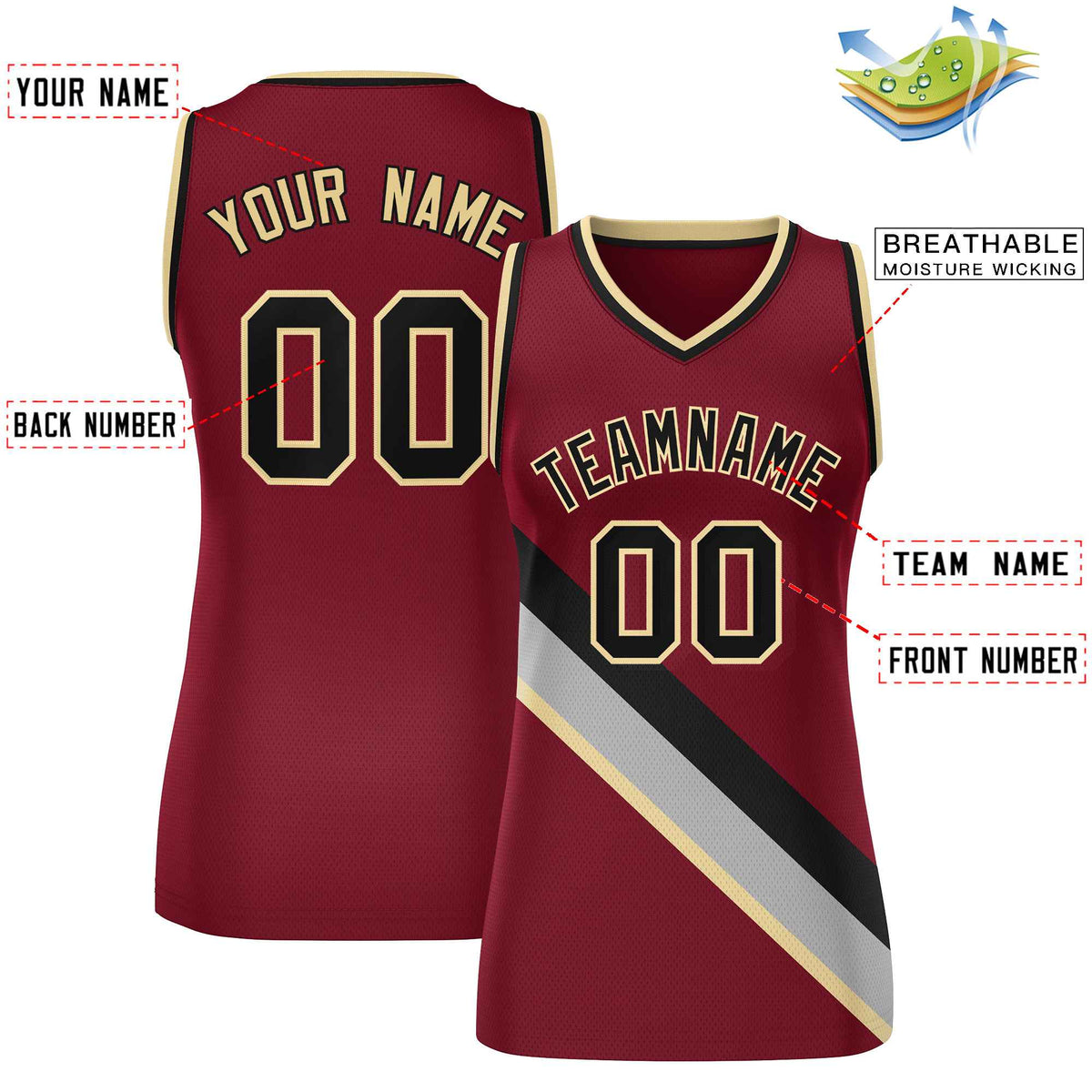 Custom Crimson Black-Khaki Thick Slash Fashion Tops Mesh Netball Dress For Women