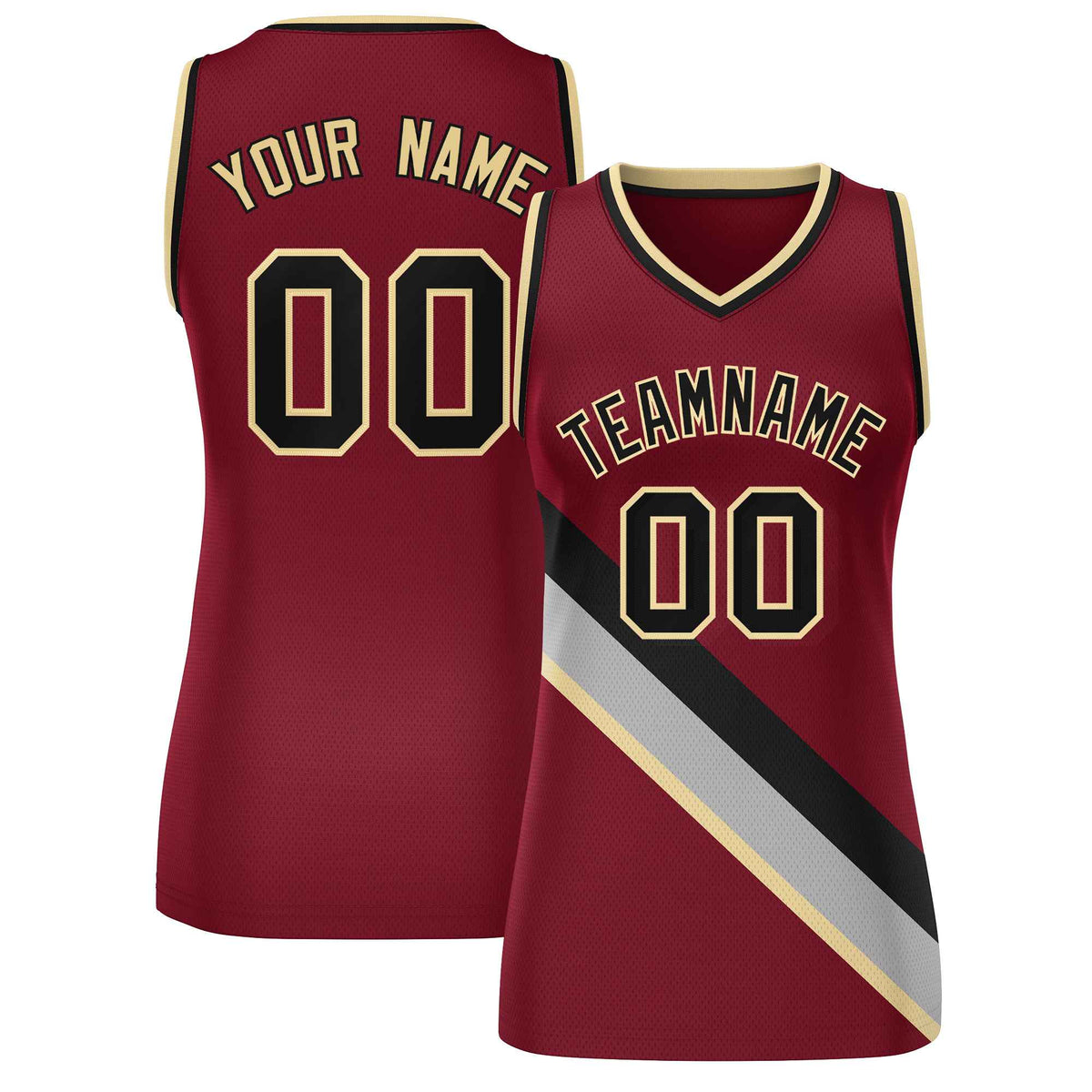 Custom Crimson Black-Khaki Thick Slash Fashion Tops Mesh Netball Dress For Women