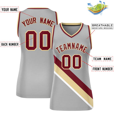 Custom Light Gray Crimson-Khaki Thick Slash Fashion Tops Mesh Netball Dress For Women