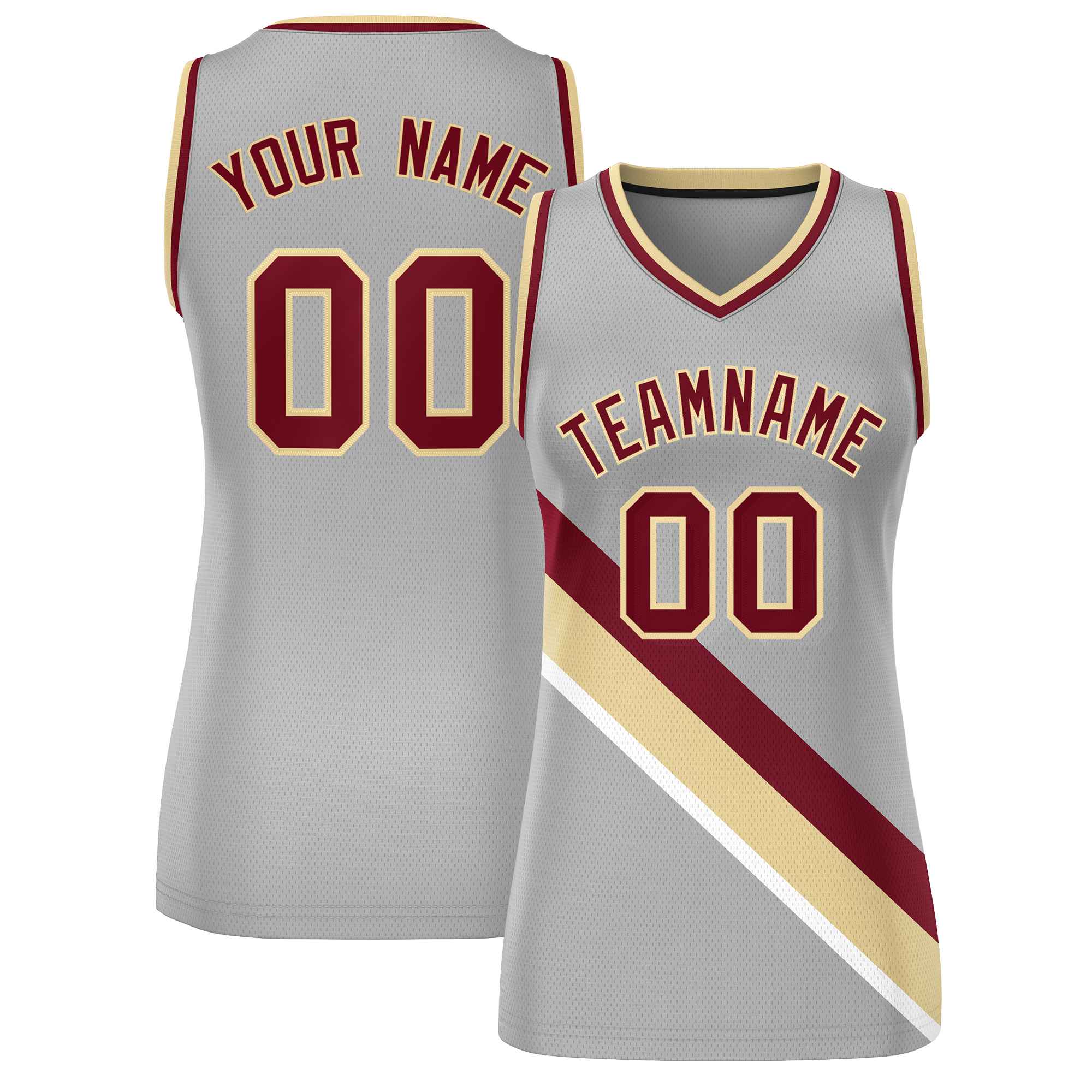 Custom Light Gray Crimson-Khaki Thick Slash Fashion Tops Mesh Netball Dress For Women