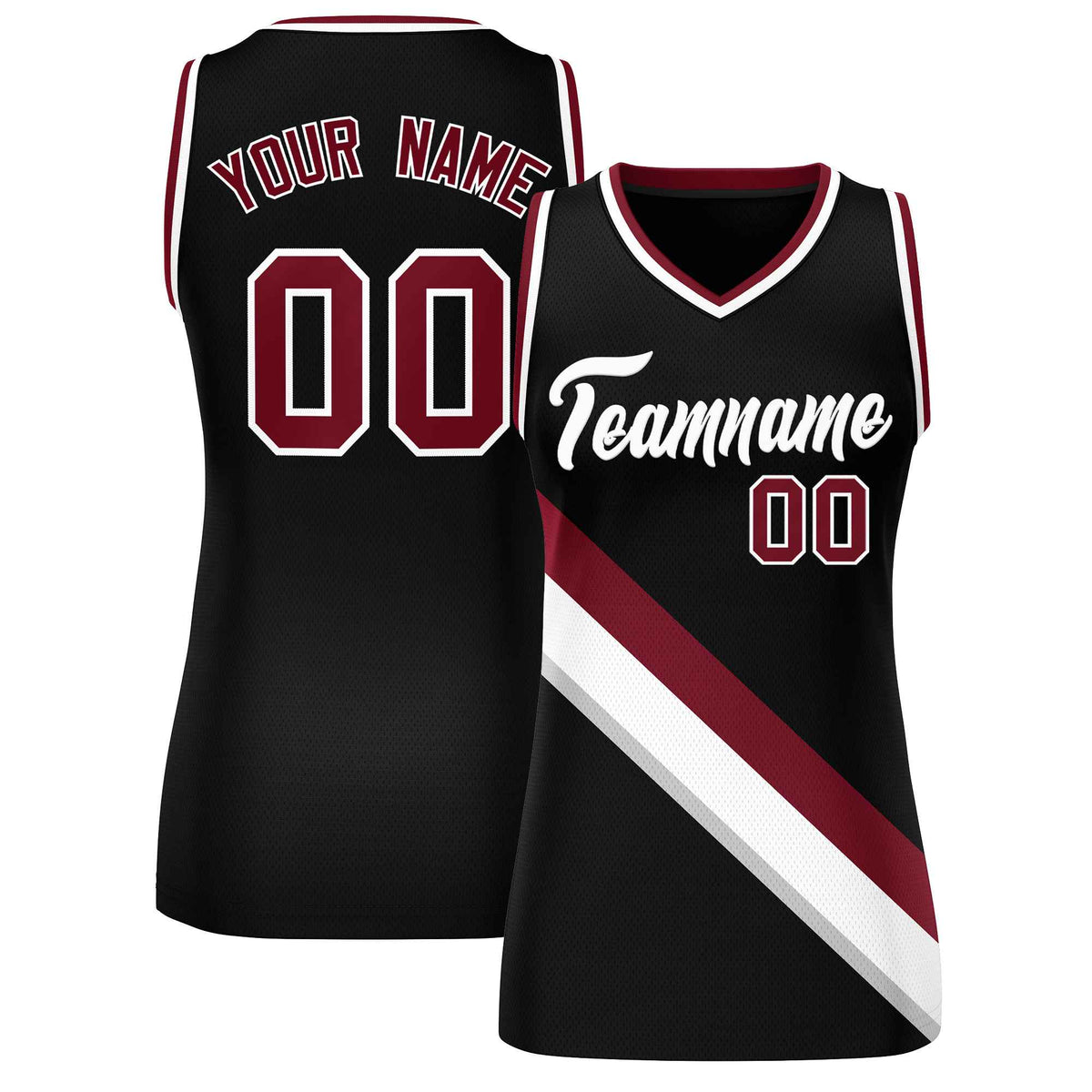Custom Black Crimson-White Thick Slash Fashion Tops Mesh Netball Dress For Women