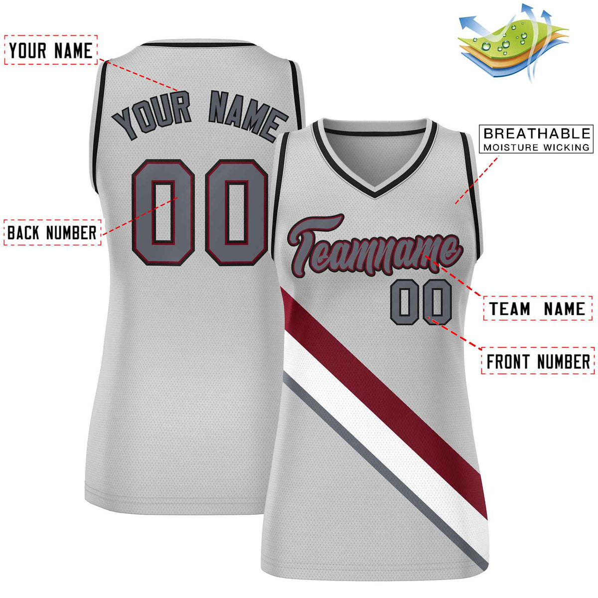 Custom Gray Black-Gray Thick Slash Fashion Tops Mesh Netball Dress For Women