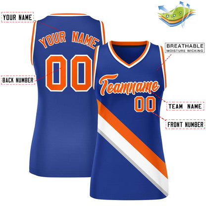 Custom Royal White-Orange Thick Slash Fashion Tops Mesh Netball Dress For Women