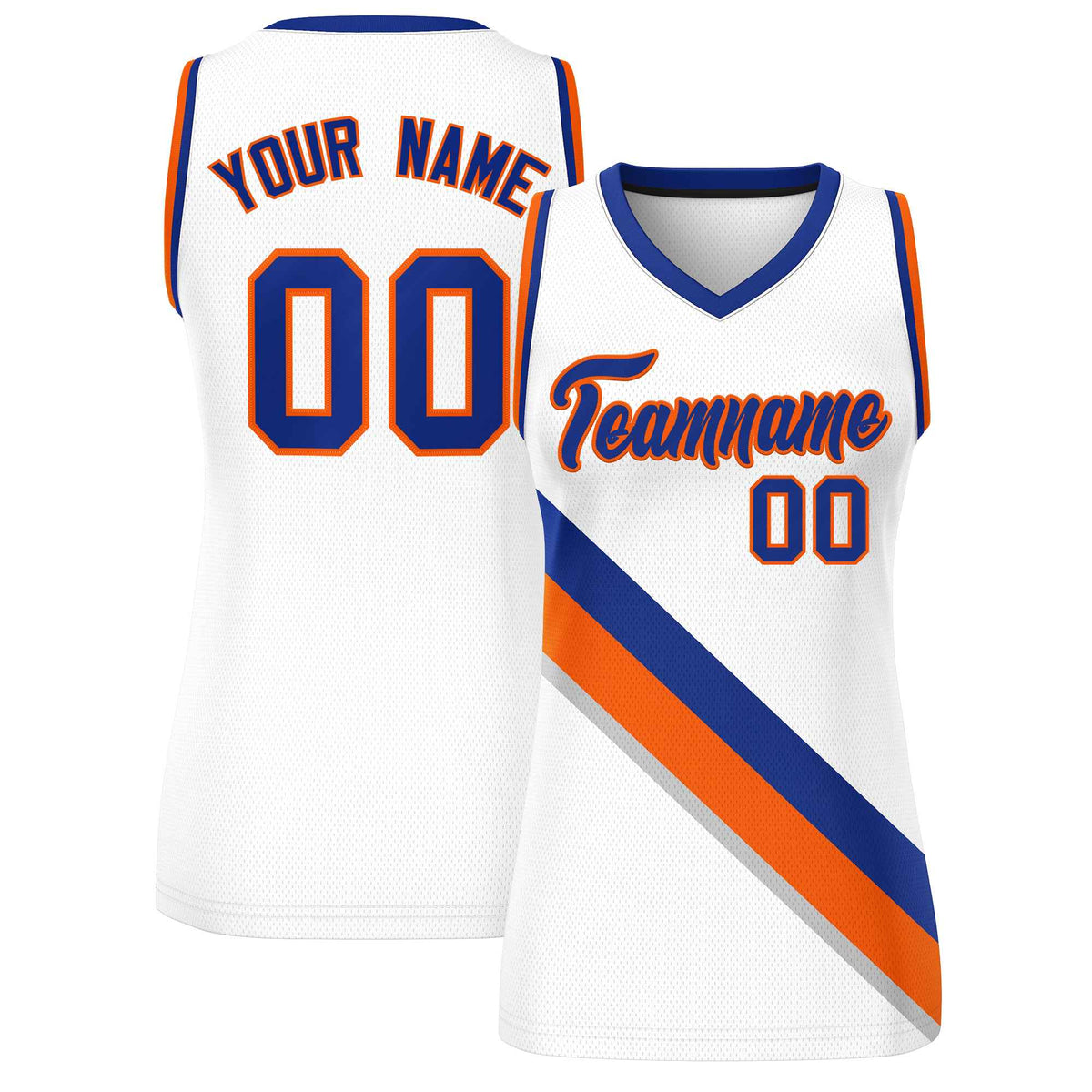 Custom White Royal-Orange Thick Slash Fashion Tops Mesh Netball Dress For Women