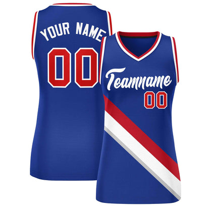 Custom Royal White-Red Thick Slash Fashion Tops Mesh Netball Dress For Women