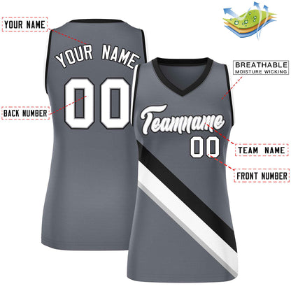 Custom Dark Gray Black-White Thick Slash Fashion Tops Mesh Netball Dress For Women