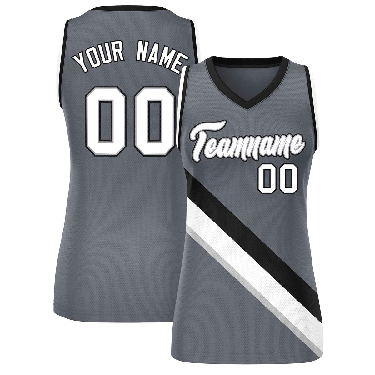 Custom Dark Gray Black-White Thick Slash Fashion Tops Mesh Netball Dress For Women