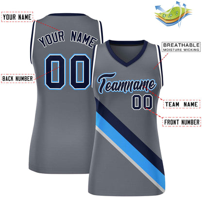Custom Dark Gray White-Navy Thick Slash Fashion Tops Mesh Netball Dress For Women