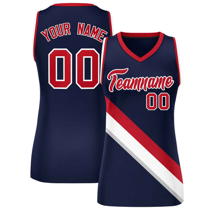 Custom Dark Gray Navy-Red Thick Slash Fashion Tops Mesh Netball Dress For Women