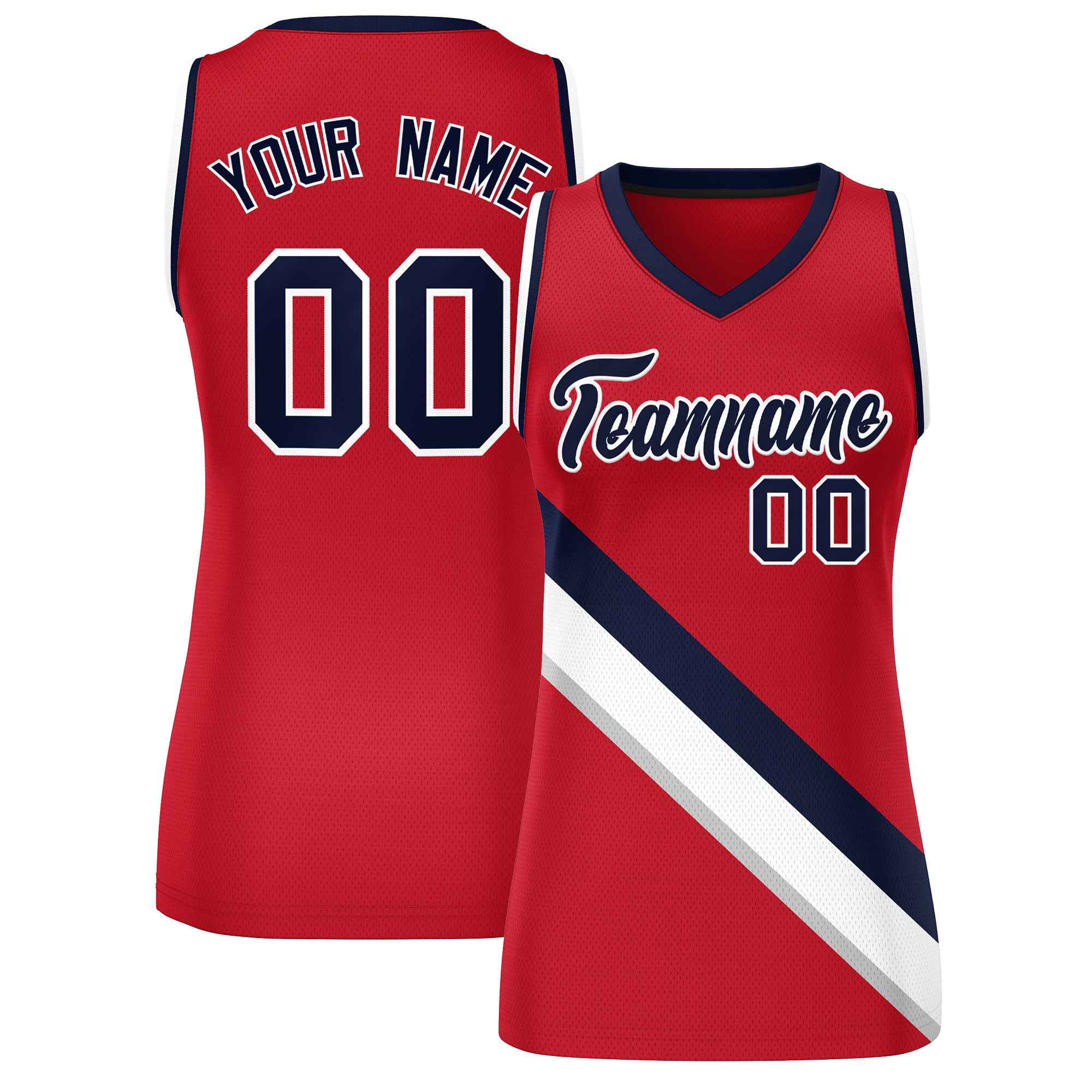 Custom Red Navy-White Thick Slash Fashion Tops Mesh Netball Dress For Women