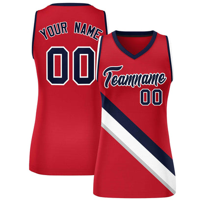 Custom Red Navy-White Thick Slash Fashion Tops Mesh Netball Dress For Women