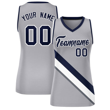 Custom Light Gray Navy-White Thick Slash Fashion Tops Mesh Netball Dress For Women