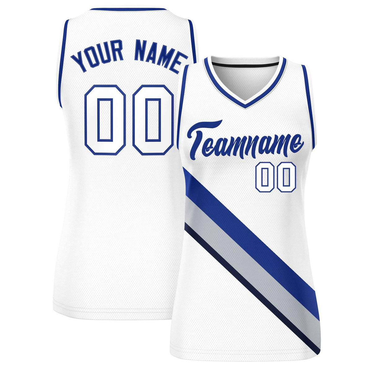 Custom White Navy-White Thick Slash Fashion Tops Mesh Netball Dress For Women
