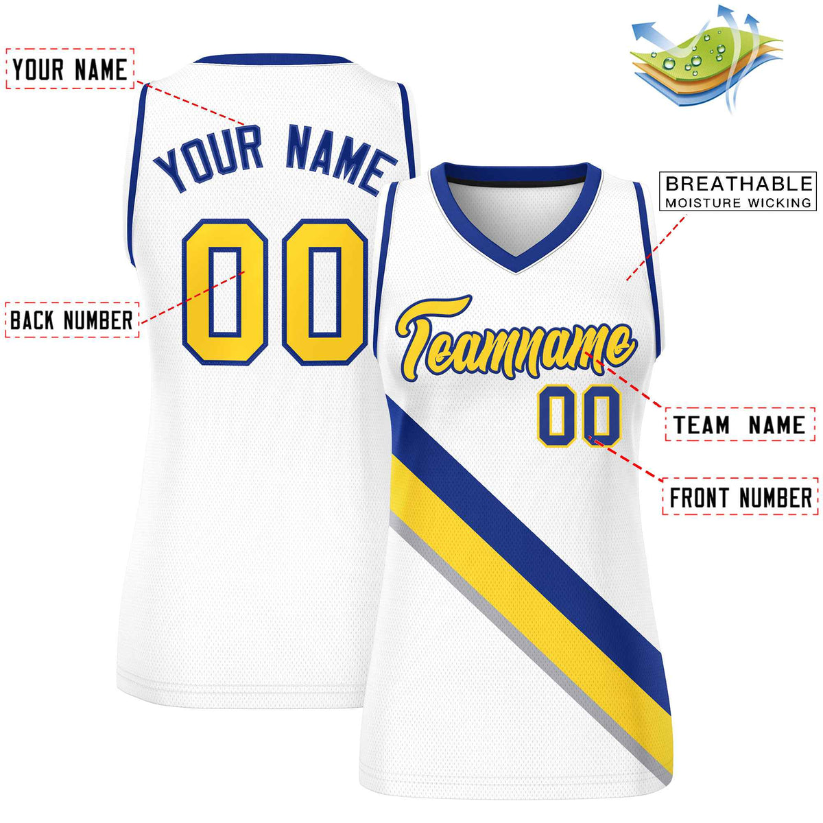 Custom White Navy-White Thick Slash Fashion Tops Mesh Netball Dress For Women
