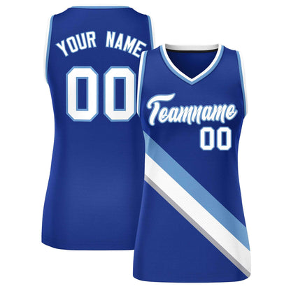 Custom Royal White-Light Blue Thick Slash Fashion Tops Mesh Netball Dress For Women