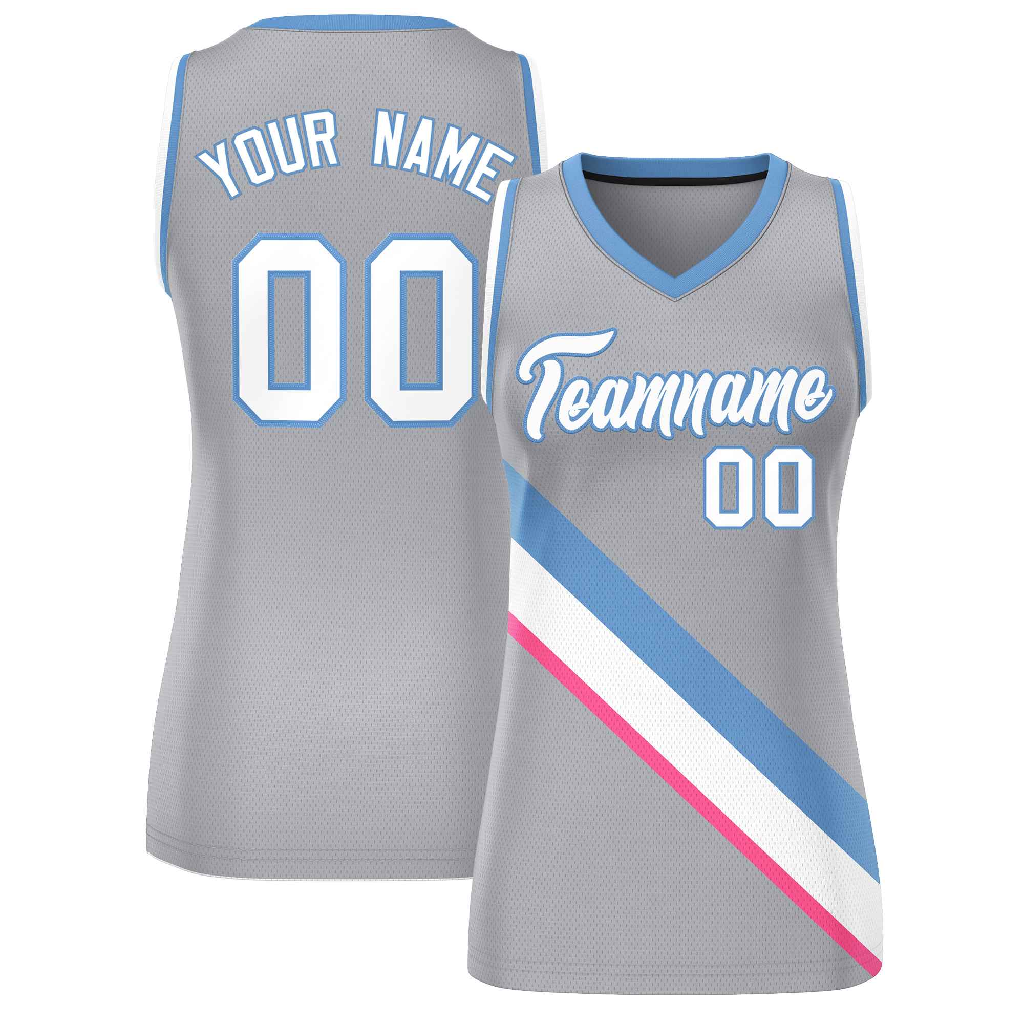 Custom Light Gray White-Light Blue Thick Slash Fashion Tops Mesh Netball Dress For Women