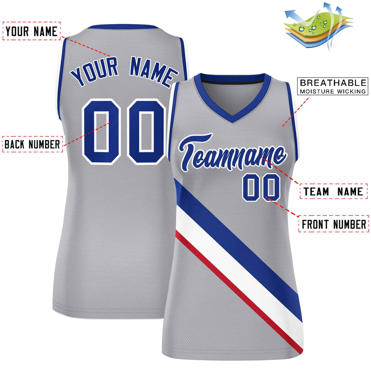 Custom Light Gray Royal-White Thick Slash Fashion Tops Mesh Netball Dress For Women