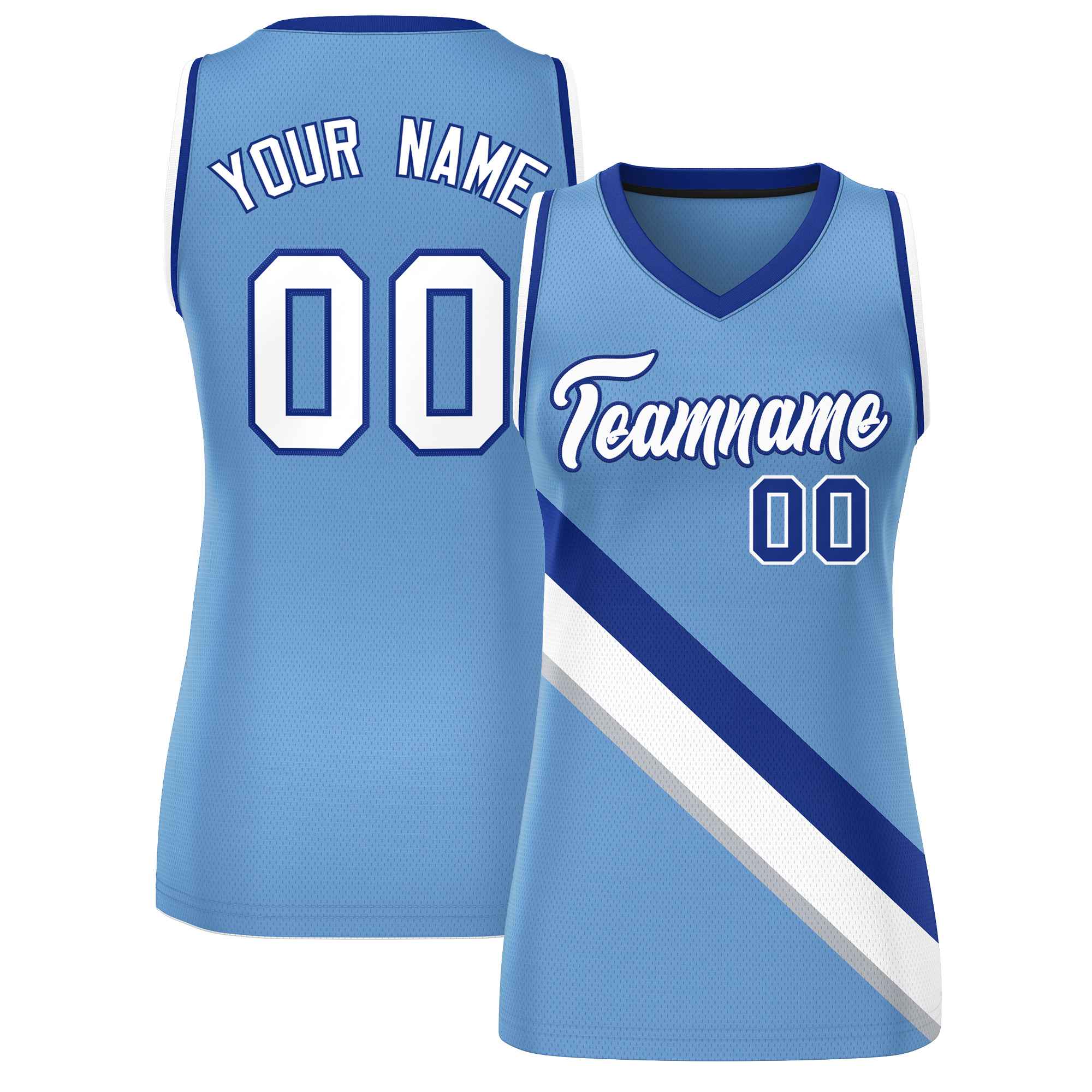 Custom Light Blue White-Royal Thick Slash Fashion Tops Mesh Netball Dress For Women