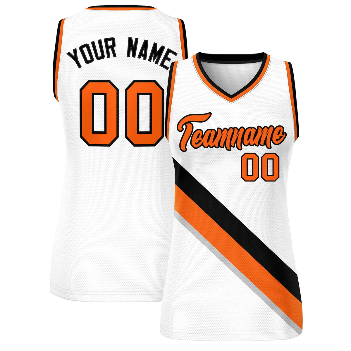 Custom White Orange-Black Thick Slash Fashion Tops Mesh Netball Dress For Women