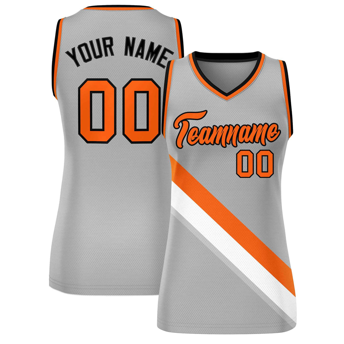 Custom Light Gray Orange-Black Thick Slash Fashion Tops Mesh Netball Dress For Women
