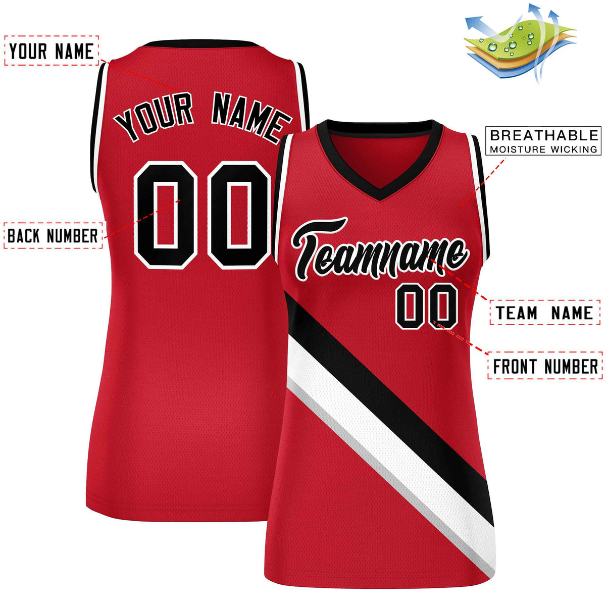 Custom Red Black-White Thick Slash Fashion Tops Mesh Netball Dress For Women