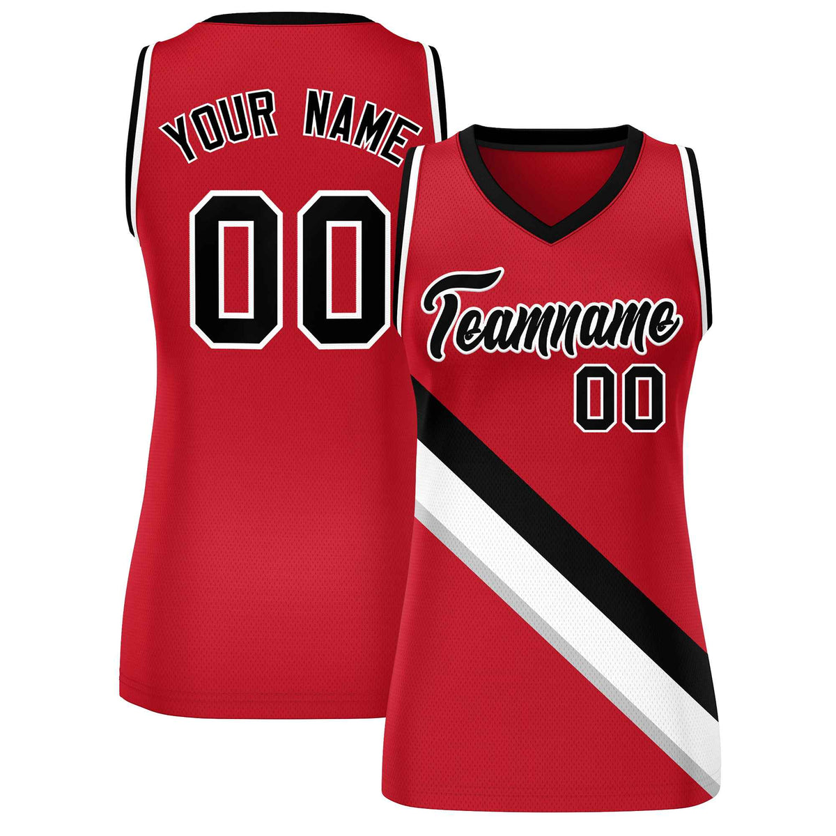 Custom Red Black-White Thick Slash Fashion Tops Mesh Netball Dress For Women