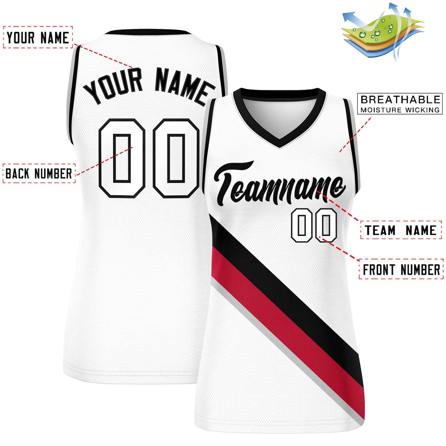 Custom White Black-Gray Thick Slash Fashion Tops Mesh Netball Dress For Women