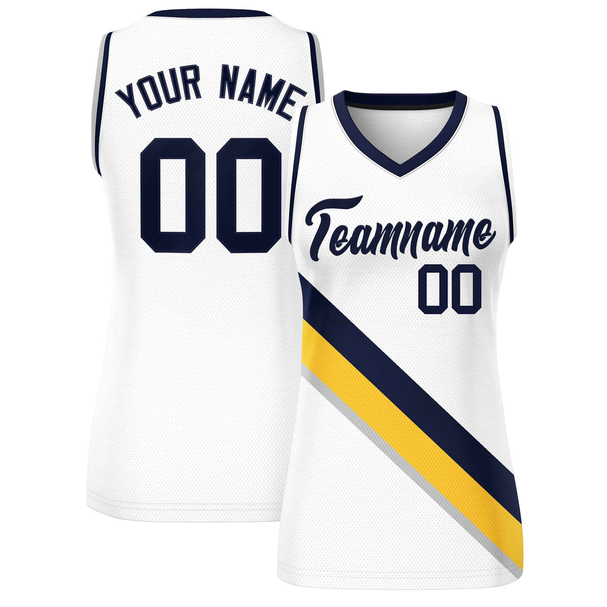 Custom White Navy-White Thick Slash Fashion Tops Mesh Netball Dress For Women