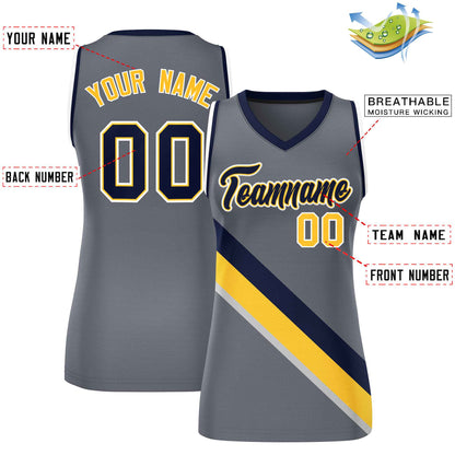 Custom Dark Gray Navy-White Thick Slash Fashion Tops Mesh Netball Dress For Women