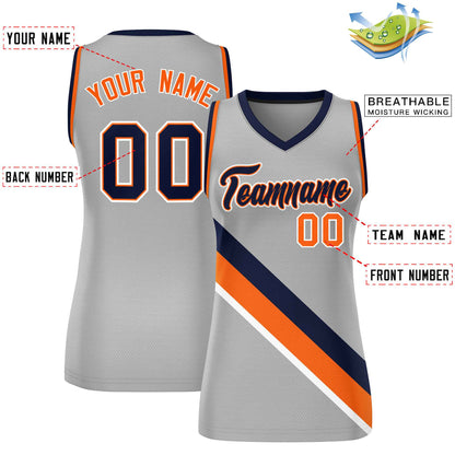 Custom Light Gray Orange-Navy Thick Slash Fashion Tops Mesh Netball Dress For Women