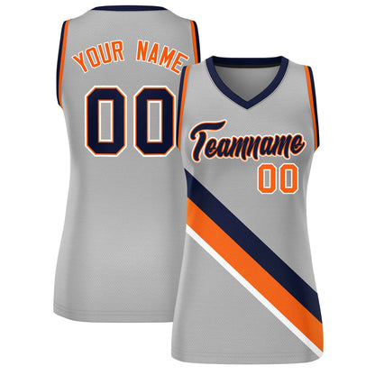Custom Light Gray Orange-Navy Thick Slash Fashion Tops Mesh Netball Dress For Women