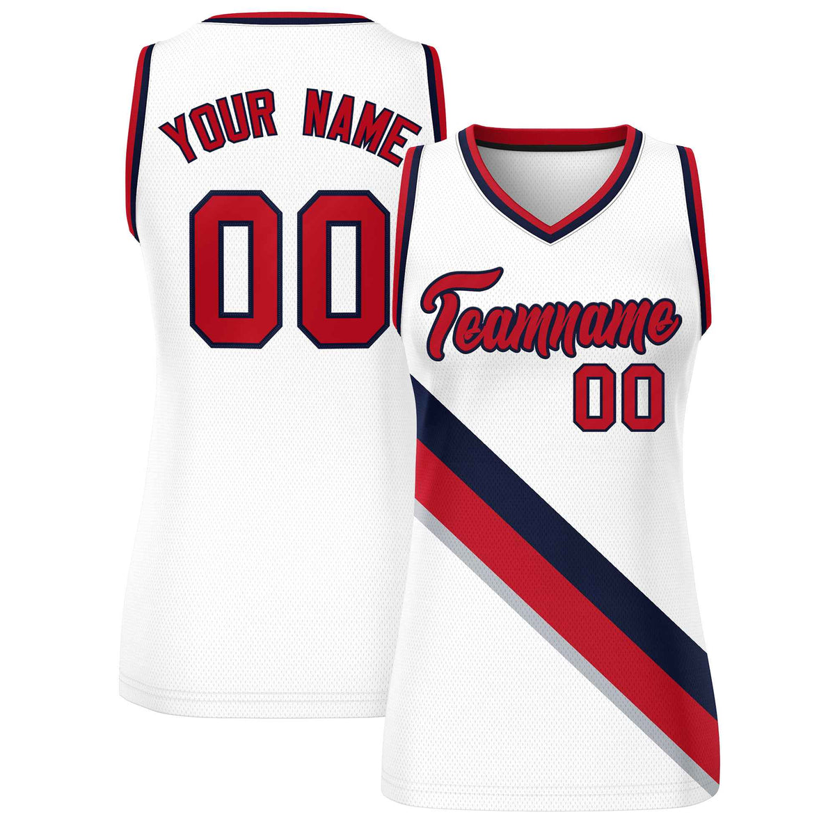 Custom White Navy-Red Thick Slash Fashion Tops Mesh Netball Dress For Women