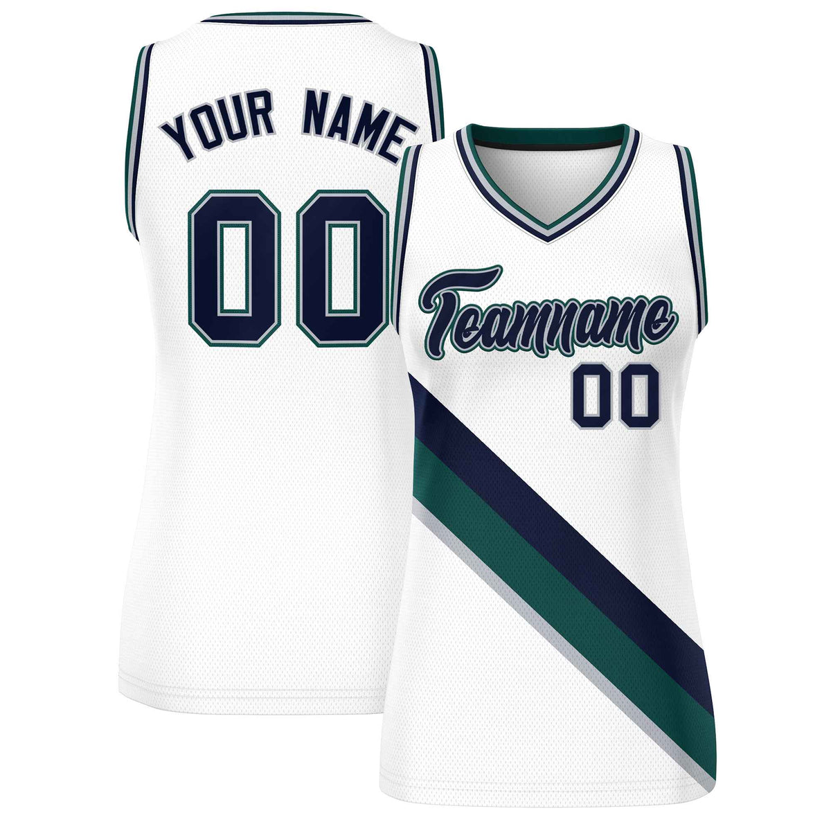 Custom White Midnight Green-Gray Thick Slash Fashion Tops Mesh Netball Dress For Women
