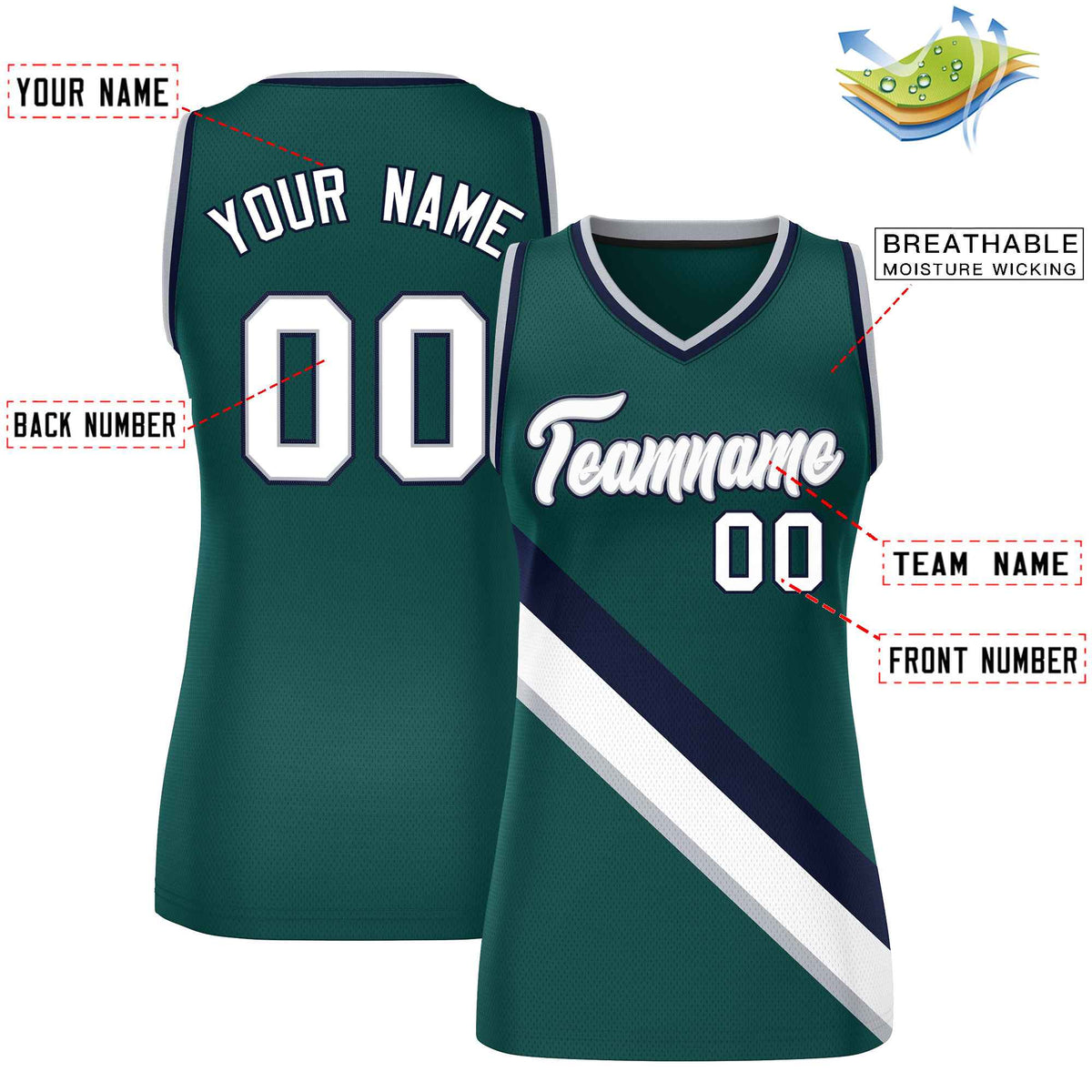 Custom Midnight Green Navy-Midnight Green Thick Slash Fashion Tops Mesh Netball Dress For Women