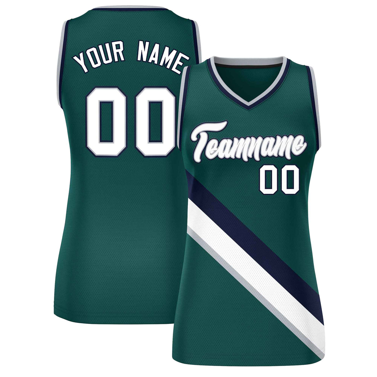 Custom Midnight Green Navy-Midnight Green Thick Slash Fashion Tops Mesh Netball Dress For Women
